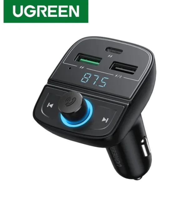 Ugreen Car Charger With FM Modulator PD 2x Usb 1x Type-C Bluetooth QC 3.0 Car Charger 80910 CD229